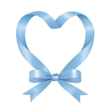 Blue ribbon shaped as a heart with a bow vector illustration isolated on white background