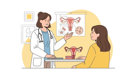 Obraz premium Doctor explaining uterus anatomy to patient, healthcare consultation