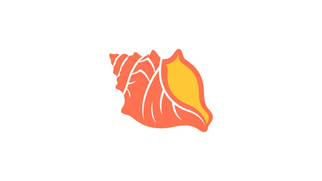 Orange Seashell Icon With Yellow Accent On White Background