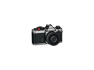 Fototapeta premium Vintage Film Camera With Large Lens And Red Shutter Button Vector Illustration