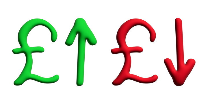 3d british pound currency symbol Growth and fall profit with arrow up and down Element for design