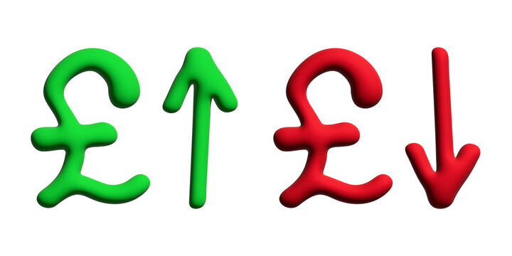 3d british pound currency symbol Growth and fall profit with arrow up and down Element for design