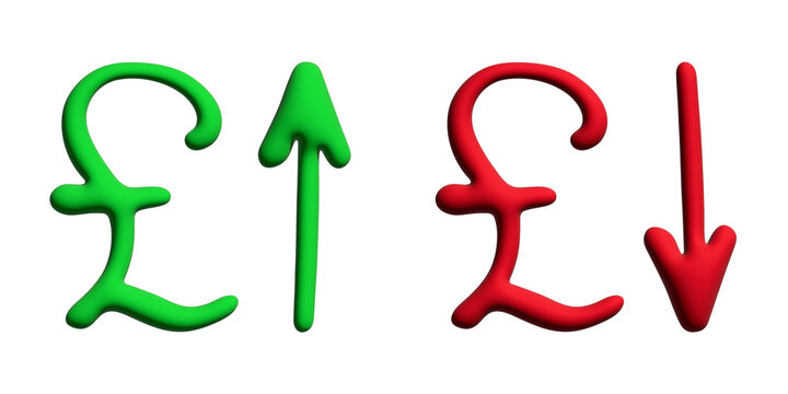 3d british pound currency symbol Growth and fall profit with arrow up and down Element for design