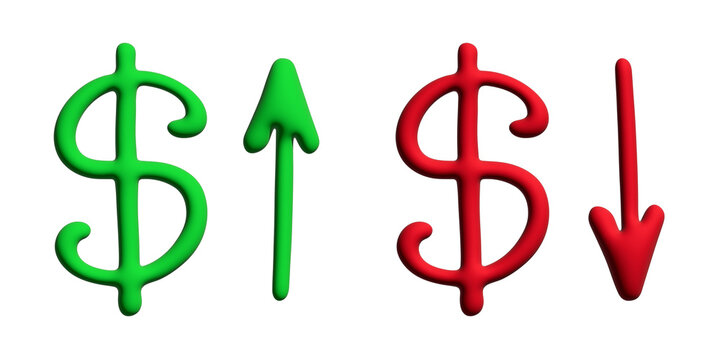 3d dollar currency symbol Growth and fall profit with arrow up and down Element for design
