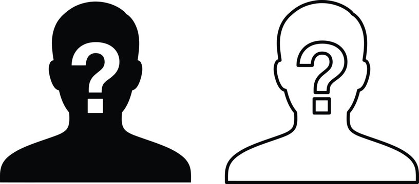 Unknown person icons with question marks, anonymous user profile avatars set