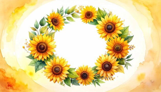 Watercolor Sunflower Wreath - A Vibrant Floral Frame Illustration.