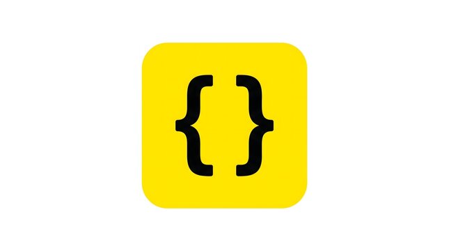 Yellow code icon with curly brackets, symbol for web development and programming language, symbol vector illustration