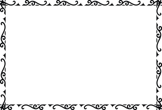 Black and White Elegant Swirl Ornamental Border, Decorative rectangular page frame Vintage Corner with Curved Scroll Design for Certificates and Invitations




