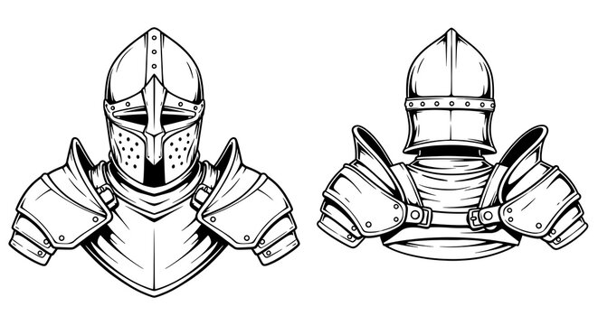 Medieval knight armor illustrations front and back views
