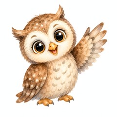 Obraz premium Adorable Baby Owl Watercolor Illustration Isolated on White Background