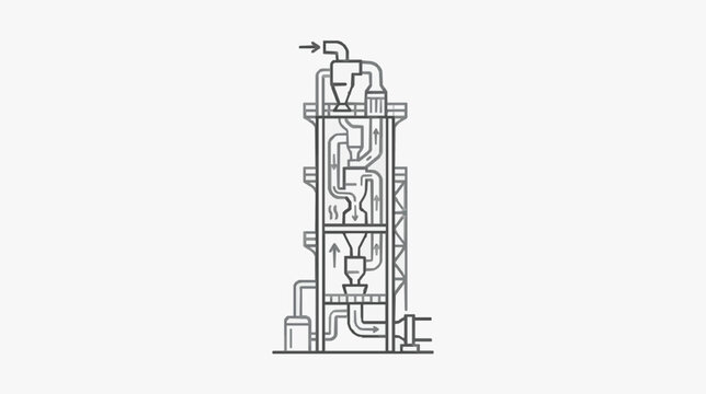 Industrial Process Diagram of Chemical Reactor or Distillation Column with Piping