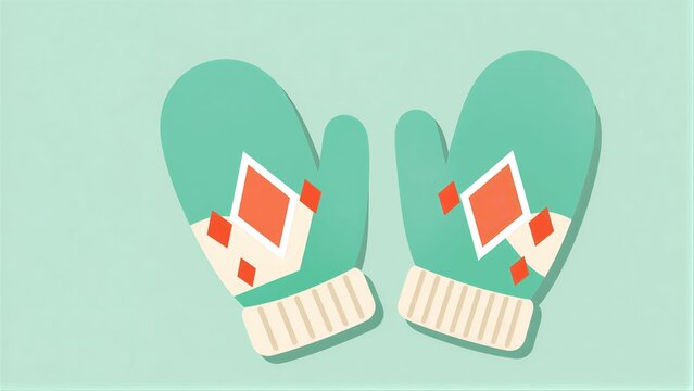 Cozy teal mittens with red diamond patterns, perfect for chilly days.