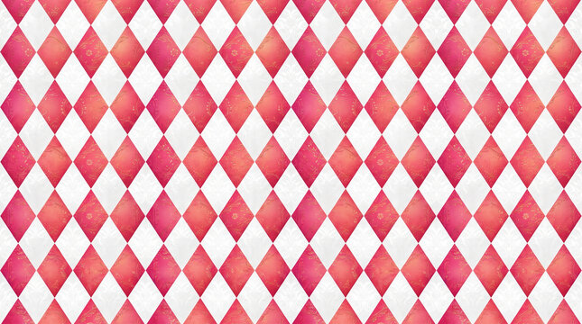 Vintage harlequin pattern background, red and pink diamond geometric texture, classic circus aesthetic wallpaper for scrapbooking
