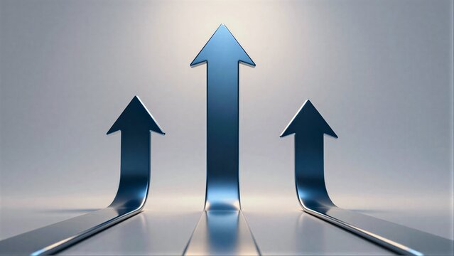 Three metallic arrows point upward, symbolizing growth and progress.