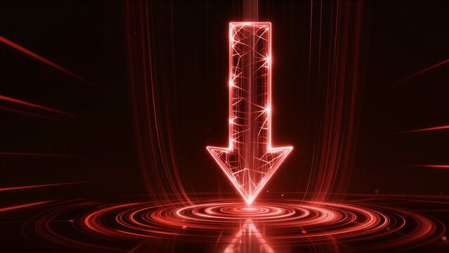 Red glowing arrow pulses on dark background with concentric light rings.