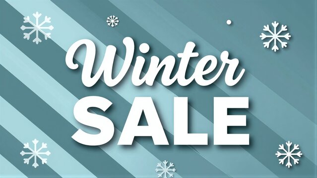 Winter Sale banner with snowflakes on blue striped background.
