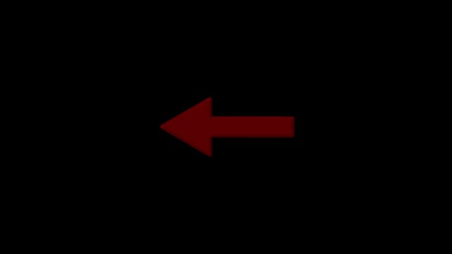 Abstract glowing directional pointing left arrow icon animation. Swipe signal bouncing slide the red color animation on a black background.