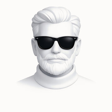 Minimal White Bearded Man Portrait Wearing Dark Sunglasses