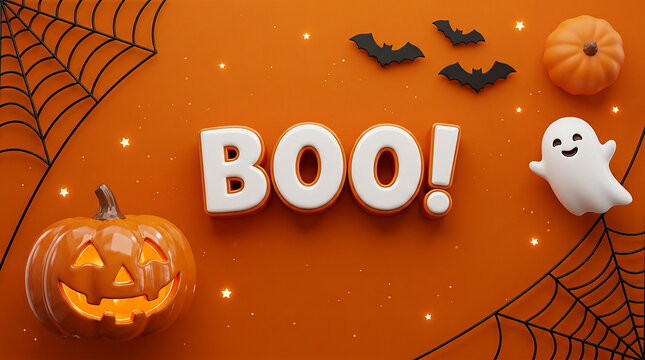 Fun halloween ghost and jack o lantern with spooky text boo