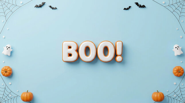 Halloween cookie letters spelling boo with pumpkins and bats
