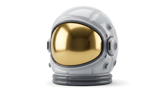 Inflatable astronaut helmet with gold visor isolated on white background