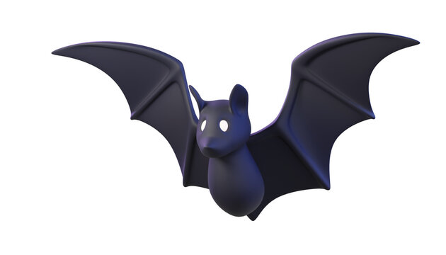 3D Flying Cartoon black Bat Isolated with wings, perfect for Halloween designs, games, spooky decor, party. 3d render
