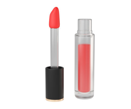 3d Lip Gloss in a clear tube with a bold red isolated on background. Perfect for cosmetics, beauty branding, product shots, and makeup.
