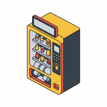 Colorful isometric illustration of a vending machine with drinks.
