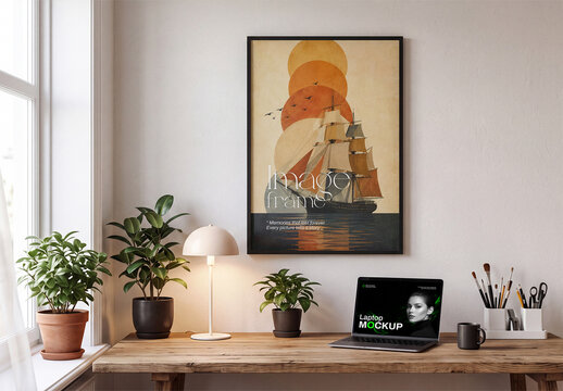 Photo Frame and Laptop Mockup