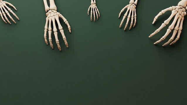 Skeletal hands with highlighted nerves and tendons