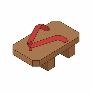 Red wooden clog sandal with thick sole and strap.