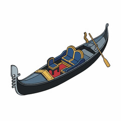 Colorful gondola with passengers on calm water illustration. © ahmad