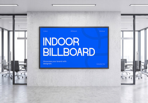 Indoor Billboard Mockup in Modern Office on Wall