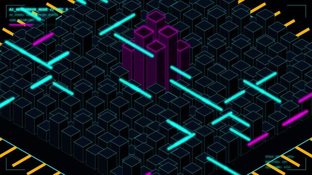 Metaverse Artificial Intelligence Node Visualizing Data Flow and Load Balancing in a Futuristic Digital Grid with Neon Lights