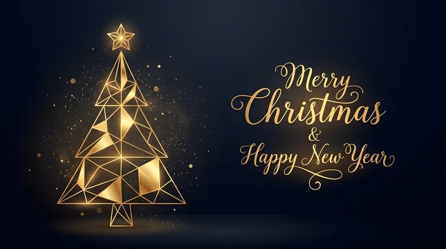 A beautifully designed christmas card featuring a golden tree and festive greetings for the new year