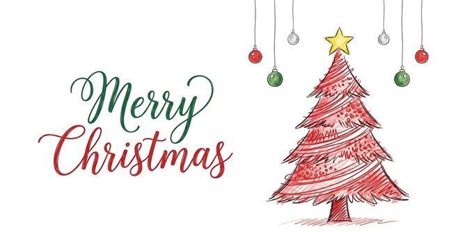 A beautiful and festive merry christmas illustration featuring a decorated tree and joyful greetings