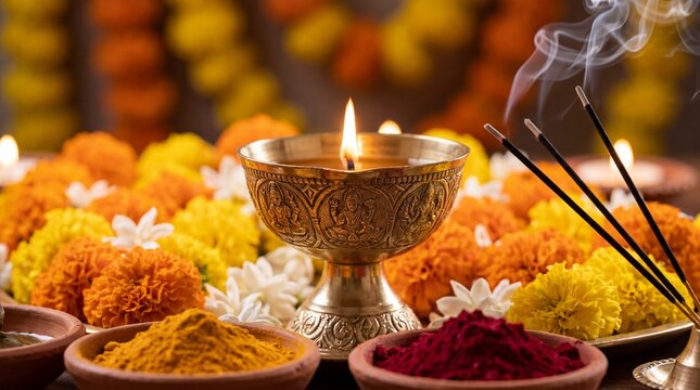 Traditional Hindu Festivals Pooja Image for Editorial Use with Diwali, Dussehra, Holi, Navratri, Ganesh Chaturthi, Karwa Chauth, Janmashtami, Pongal, Ugadi, Tamil New Year Puthandu ... See More