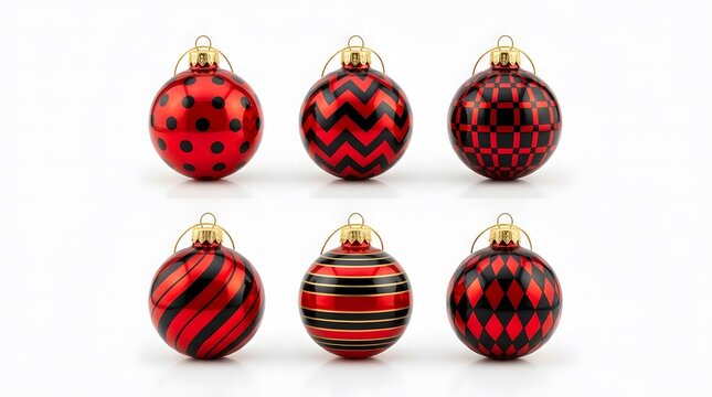 A festive collection of six red and green glass christmas ornaments perfect for holiday decorations