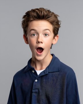 Surprised teenage boy with wide open mouth looking at camera