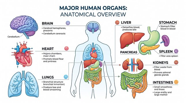 Major Organs of the Human Body Anatomical Infographic