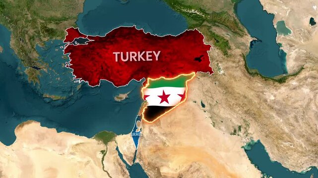 Middle East Flag Map Animation Highlighting Turkey, Syria, and Israel