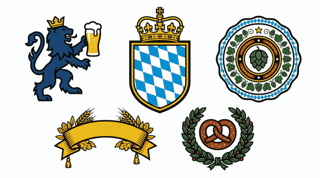 Isolated Colorful Bavarian Crest Shield Ribbon Vector Badge Set