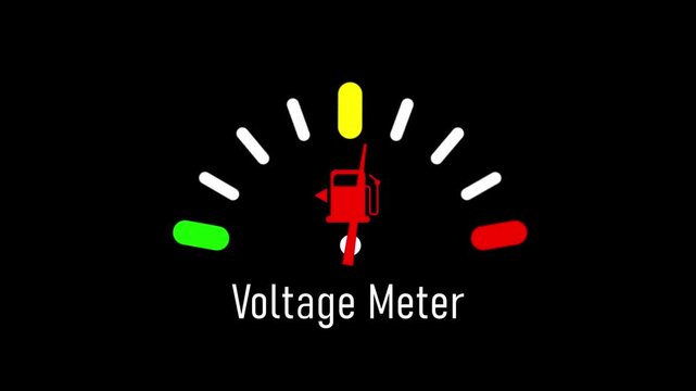 Minimalist voltage meter digital display animation with red needle and green light