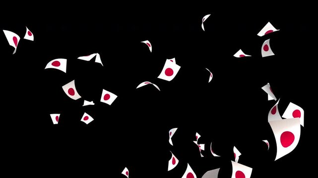 Japan flag confetti falling on transparent background