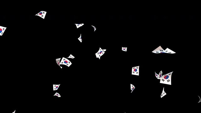 South Korean flag confetti falling on transparent background