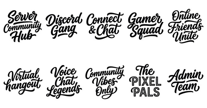 Set of social media and gaming community hand lettered typography slogans for online server group chat labels Minimal solid typography set bundle collection. Editable Vector Illustration Mega pack