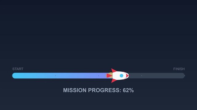 Horizontal Progress Bar with Flat Vector Rocket Representing Goal Achievement, Progress Tracking and Business Growth