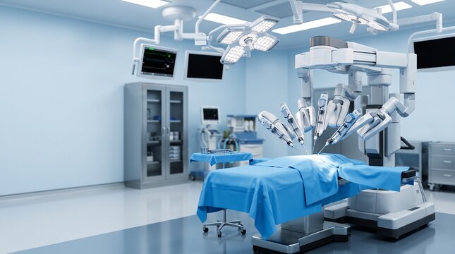 Robotic surgical system in modern high tech operating room.