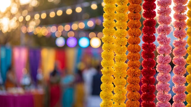 A vibrant inspired depiction of image of a traditional Karwa festival celebration with colorful decorations