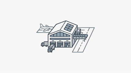 Fototapeta premium Modern Airport Cargo Warehouse with Truck and Plane Loading